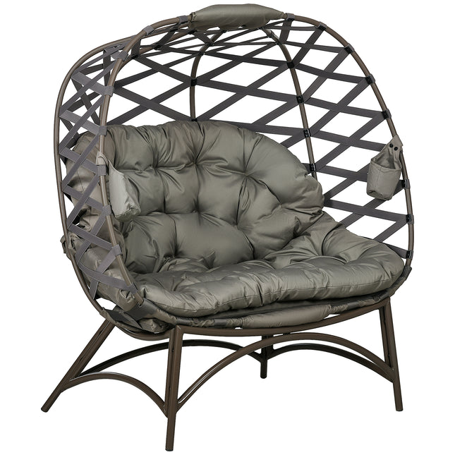 2 Seater Outdoor Egg Chair Set with Cushions and Cup Holders - Sand Brown