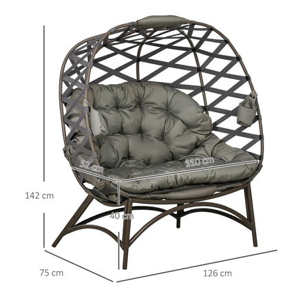 2 Seater Outdoor Egg Chair Set with Cushions and Cup Holders - Sand Brown