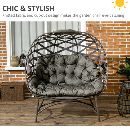 2 Seater Outdoor Egg Chair Set with Cushions and Cup Holders - Sand Brown