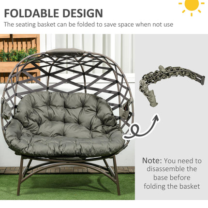 2 Seater Outdoor Egg Chair Set with Cushions and Cup Holders - Sand Brown