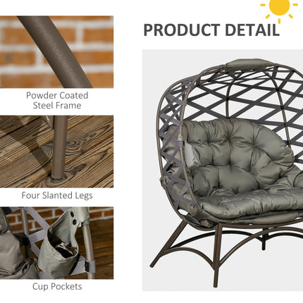 2 Seater Outdoor Egg Chair Set with Cushions and Cup Holders - Sand Brown