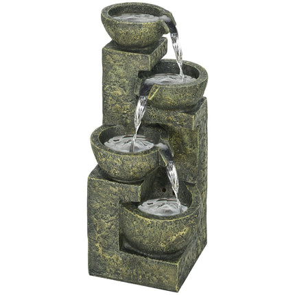 4-Tier Garden Waterfall Fountain with Adjustable Flow and Stone Look Bowls - Black and Yellow
