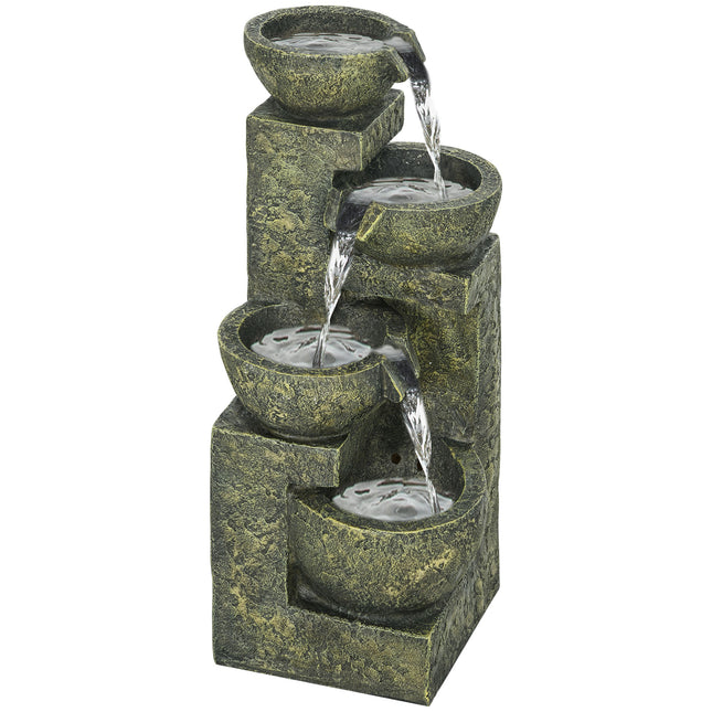 4-Tier Garden Waterfall Fountain with Adjustable Flow and Stone Look Bowls - Black and Yellow