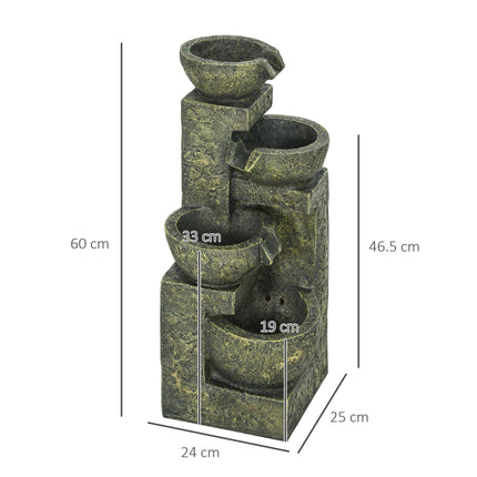 4-Tier Garden Waterfall Fountain with Adjustable Flow and Stone Look Bowls - Black and Yellow