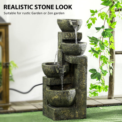 4-Tier Garden Waterfall Fountain with Adjustable Flow and Stone Look Bowls - Black and Yellow