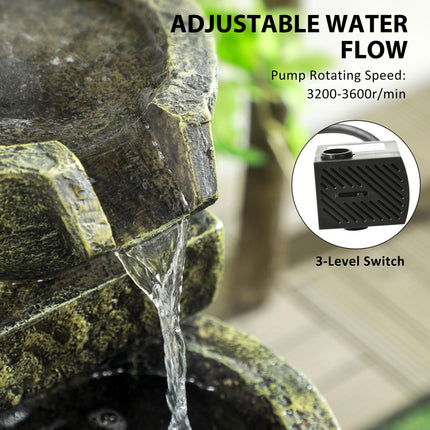 4-Tier Garden Waterfall Fountain with Adjustable Flow and Stone Look Bowls - Black and Yellow