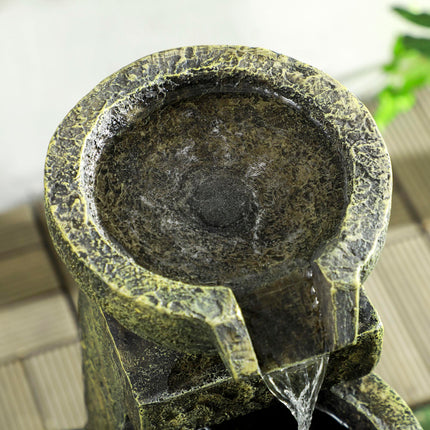 4-Tier Garden Waterfall Fountain with Adjustable Flow and Stone Look Bowls - Black and Yellow