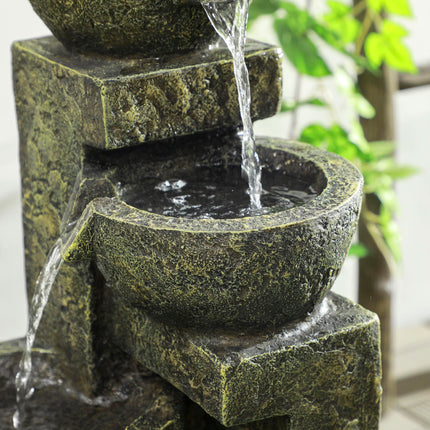 4-Tier Garden Waterfall Fountain with Adjustable Flow and Stone Look Bowls - Black and Yellow