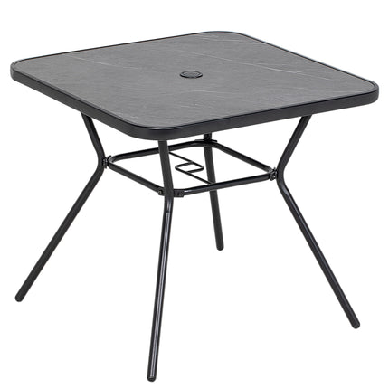 Square Patio Bistro Table with Faux Marble Top and Umbrella Hole - Grey