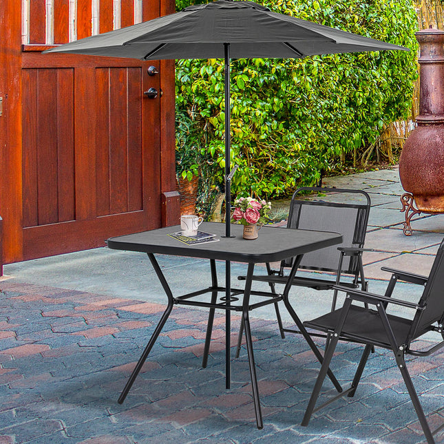 Square Patio Bistro Table with Faux Marble Top and Umbrella Hole - Grey