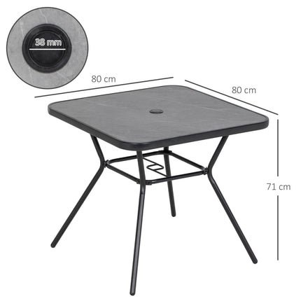 Square Patio Bistro Table with Faux Marble Top and Umbrella Hole - Grey