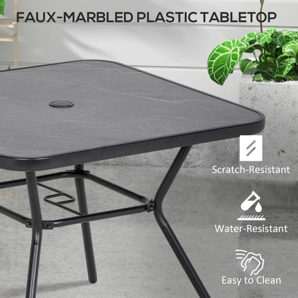 Square Patio Bistro Table with Faux Marble Top and Umbrella Hole - Grey