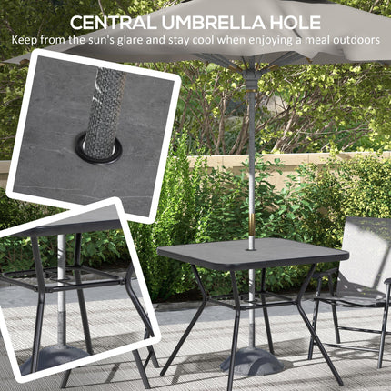 Square Patio Bistro Table with Faux Marble Top and Umbrella Hole - Grey