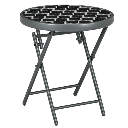 45cm Folding Outdoor Side Table with Marble Glass Top - Black