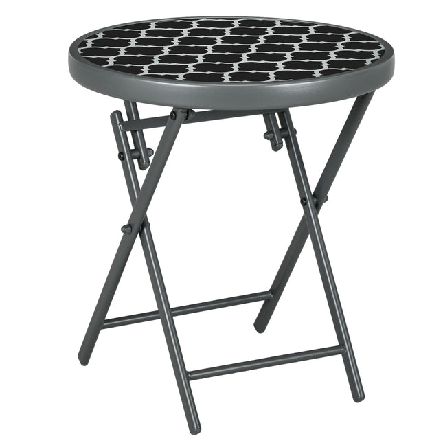 45cm Folding Outdoor Side Table with Marble Glass Top - Black