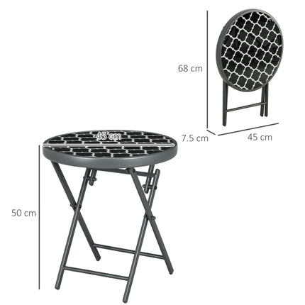 45cm Folding Outdoor Side Table with Marble Glass Top - Black