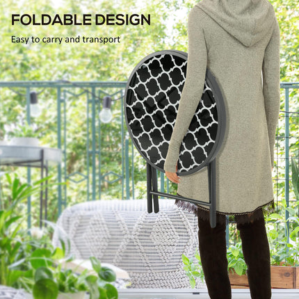 45cm Folding Outdoor Side Table with Marble Glass Top - Black