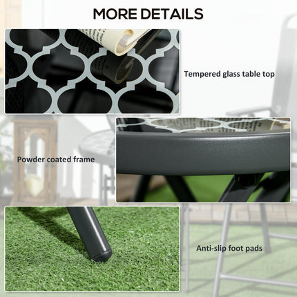45cm Folding Outdoor Side Table with Marble Glass Top - Black