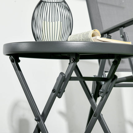 45cm Folding Outdoor Side Table with Marble Glass Top - Black