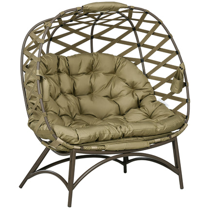 2 Seater Outdoor Egg Chair with Cushions and Cup Holders - Khaki