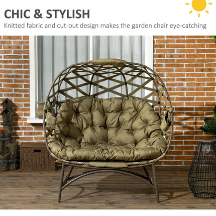2 Seater Outdoor Egg Chair with Cushions and Cup Holders - Khaki