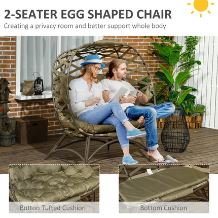 2 Seater Outdoor Egg Chair with Cushions and Cup Holders - Khaki