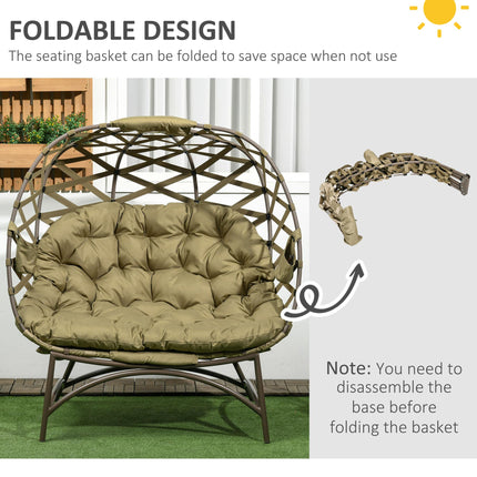 2 Seater Outdoor Egg Chair with Cushions and Cup Holders - Khaki