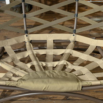 2 Seater Outdoor Egg Chair with Cushions and Cup Holders - Khaki