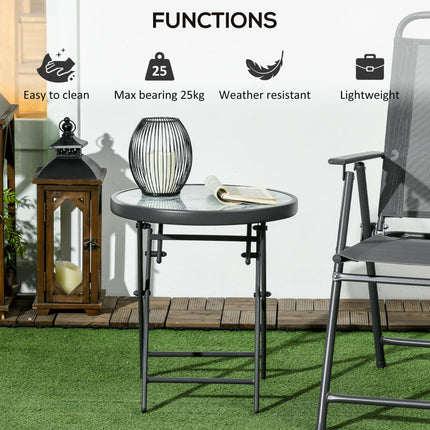 45cm Round Folding Outdoor Side Table with Imitation Marble Glass Top - White