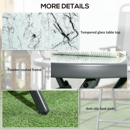 45cm Round Folding Outdoor Side Table with Imitation Marble Glass Top - White