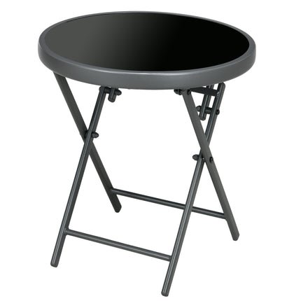 45cm Foldable Outdoor Side Table with Tempered Glass Marble Top - Black