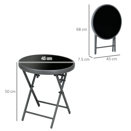 45cm Foldable Outdoor Side Table with Tempered Glass Marble Top - Black