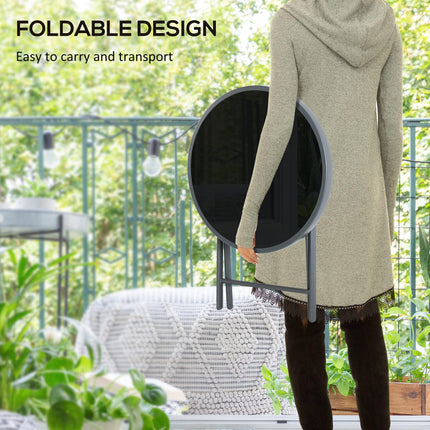 45cm Foldable Outdoor Side Table with Tempered Glass Marble Top - Black