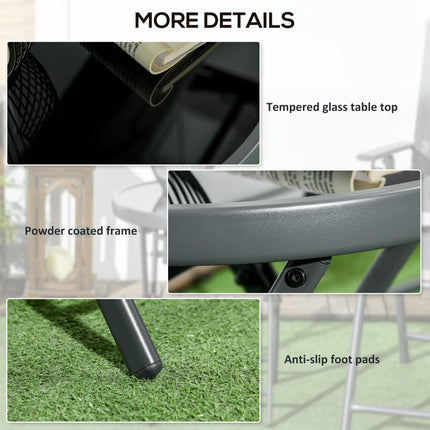 45cm Foldable Outdoor Side Table with Tempered Glass Marble Top - Black