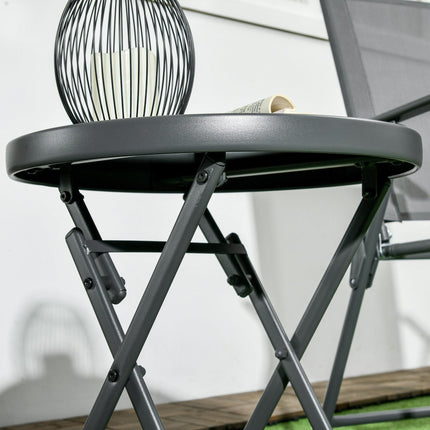 45cm Foldable Outdoor Side Table with Tempered Glass Marble Top - Black