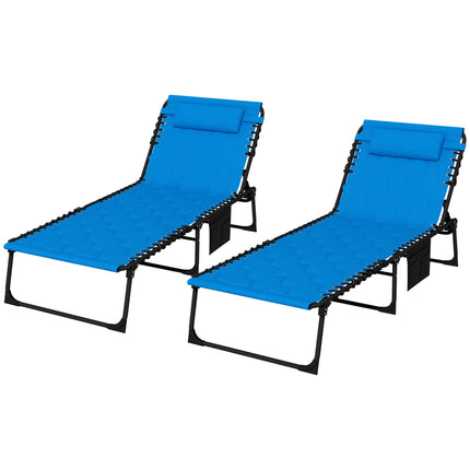 Foldable Outdoor Sun Lounger with Padded Seat and 5-Level Recline - Black/Blue