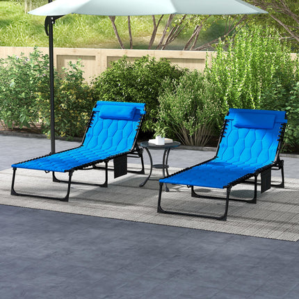 Foldable Outdoor Sun Lounger with Padded Seat and 5-Level Recline - Black/Blue