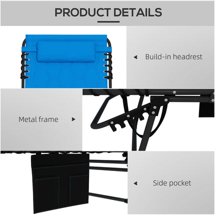 Foldable Outdoor Sun Lounger with Padded Seat and 5-Level Recline - Black/Blue