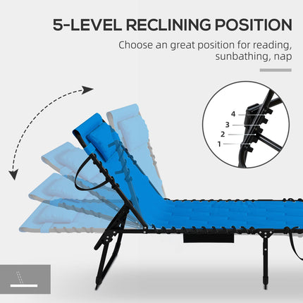 Foldable Outdoor Sun Lounger with Padded Seat and 5-Level Recline - Black/Blue