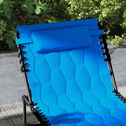 Foldable Outdoor Sun Lounger with Padded Seat and 5-Level Recline - Black/Blue