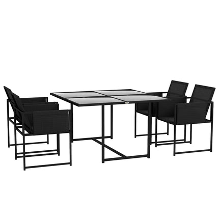 5 Piece Garden Dining Set with Adjustable Mesh Chairs & Tempered Glass Table - Black