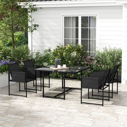 5 Piece Garden Dining Set with Adjustable Mesh Chairs & Tempered Glass Table - Black