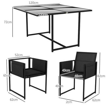 5 Piece Garden Dining Set with Adjustable Mesh Chairs & Tempered Glass Table - Black