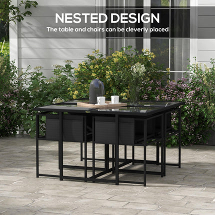 5 Piece Garden Dining Set with Adjustable Mesh Chairs & Tempered Glass Table - Black