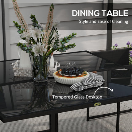 5 Piece Garden Dining Set with Adjustable Mesh Chairs & Tempered Glass Table - Black