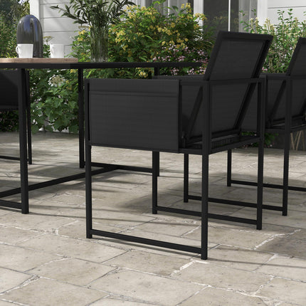 5 Piece Garden Dining Set with Adjustable Mesh Chairs & Tempered Glass Table - Black