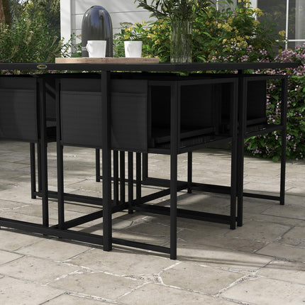 5 Piece Garden Dining Set with Adjustable Mesh Chairs & Tempered Glass Table - Black