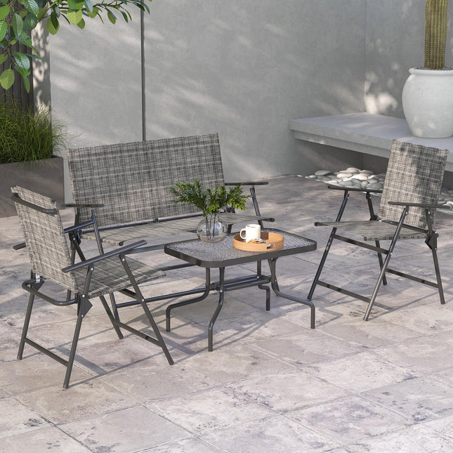 4 Piece Patio Furniture Set with Breathable Mesh Seats - Mixed Grey