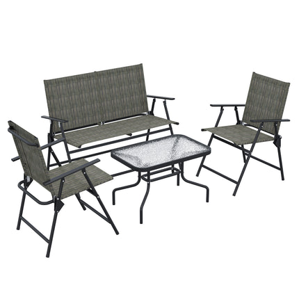 4 Piece Patio Furniture Set with Foldable Breathable Mesh Seats - Mixed Brown