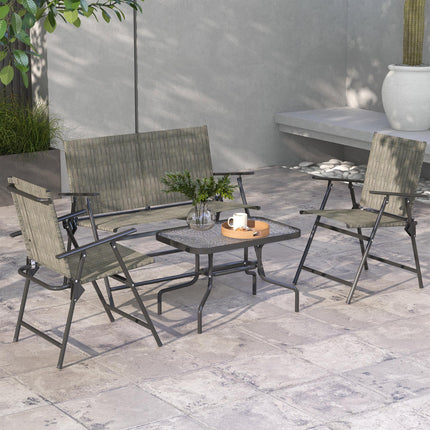 4 Piece Patio Furniture Set with Foldable Breathable Mesh Seats - Mixed Brown